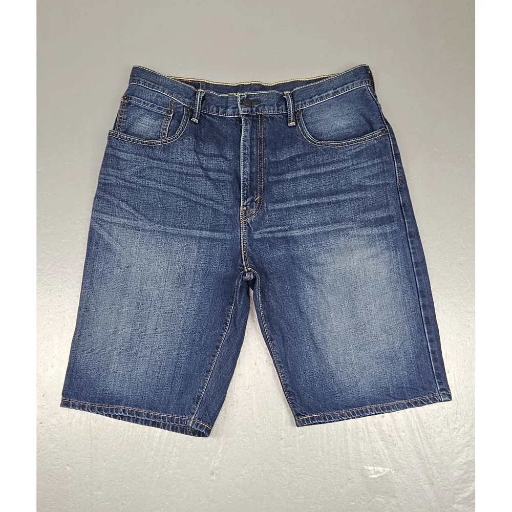 Levis 569 Loose Straight Fit Denim Shorts Mens 34 Dark Wask Whisker Fade Jean